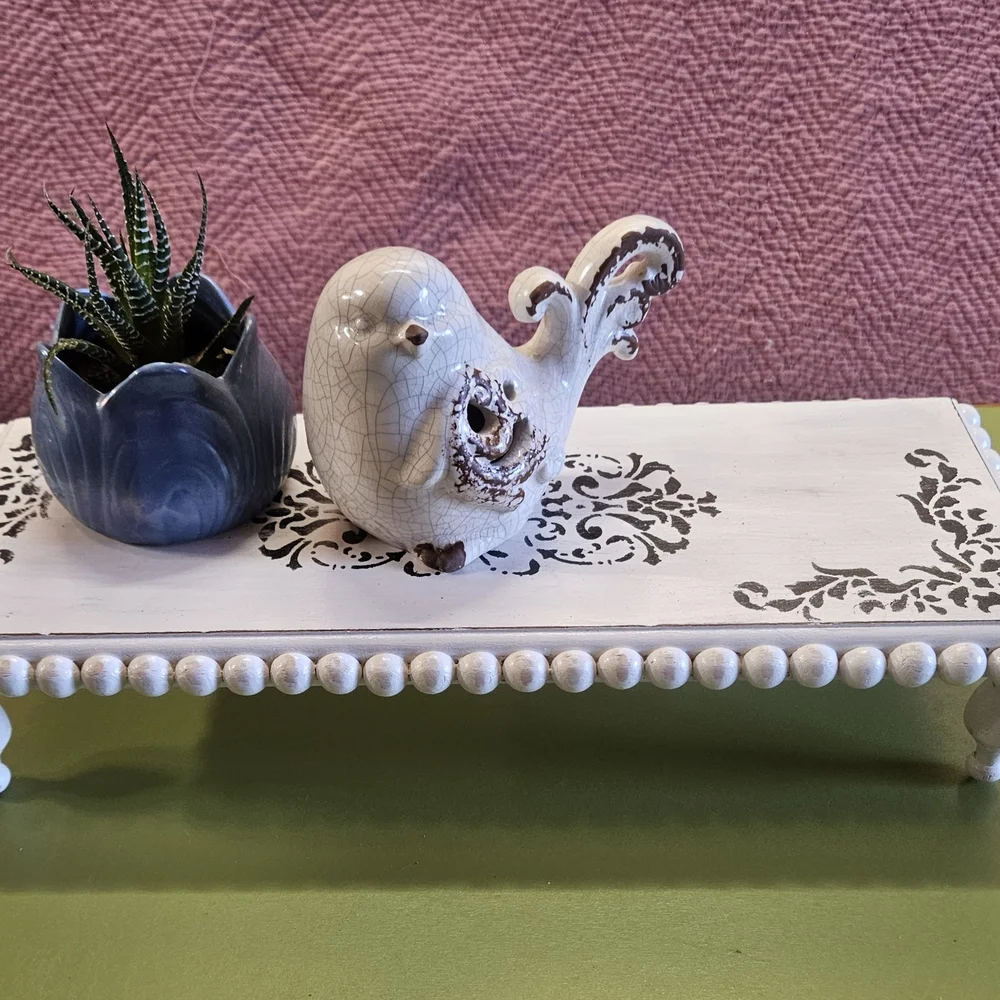 Decorative Distressed White and Black Wooden Tray/Riser - Picture 3 of 6